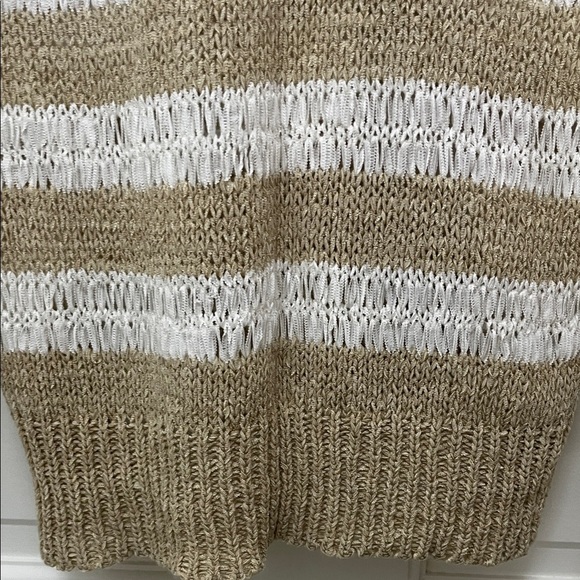 John + Jenn Women's Tan and White Loose Knit Long Line Stripe Sweater - Sz Small - Picture 10 of 16